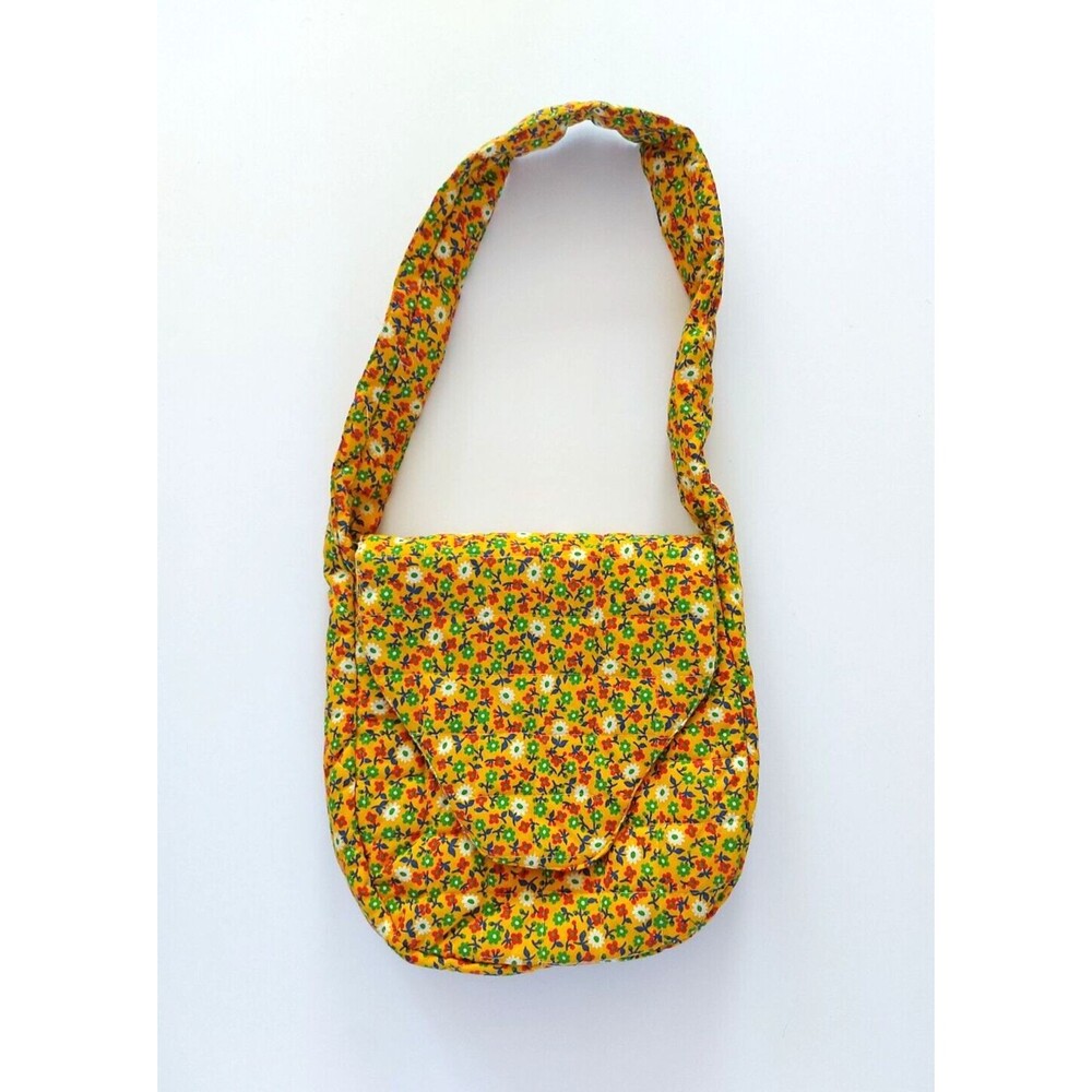 Vintage Yellow Green Red White Blue Floral Handmade Quilted Purse Shoulder Bag